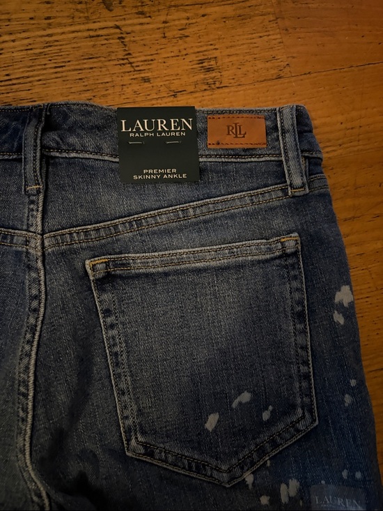 Ralph Lauren woman’s  Skinny Paint-Splatter Dark Blue Jeans - Picture 10 of 15